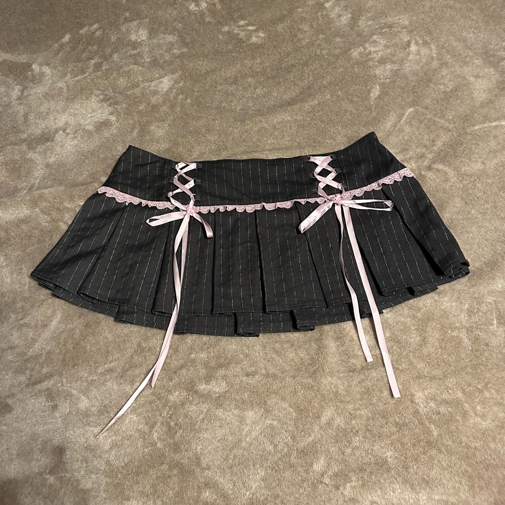 Sugar Thrillz grey and Pink Lace-Up Mini Skirt